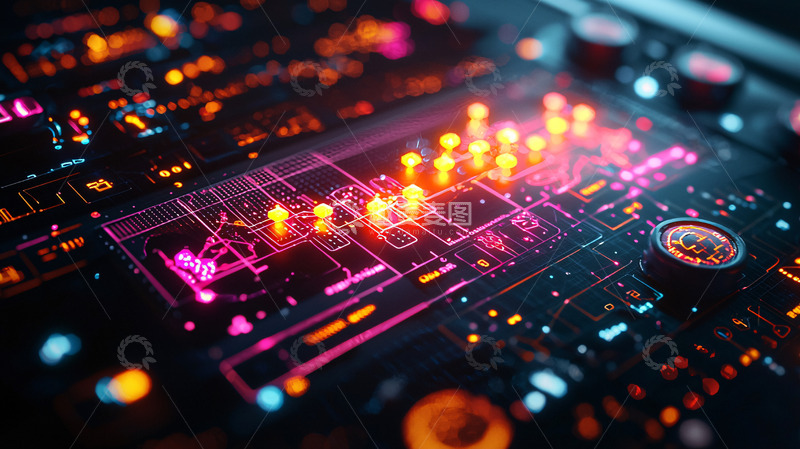高清大图下载【趣麦麦图】霓虹灯光照亮的电路板