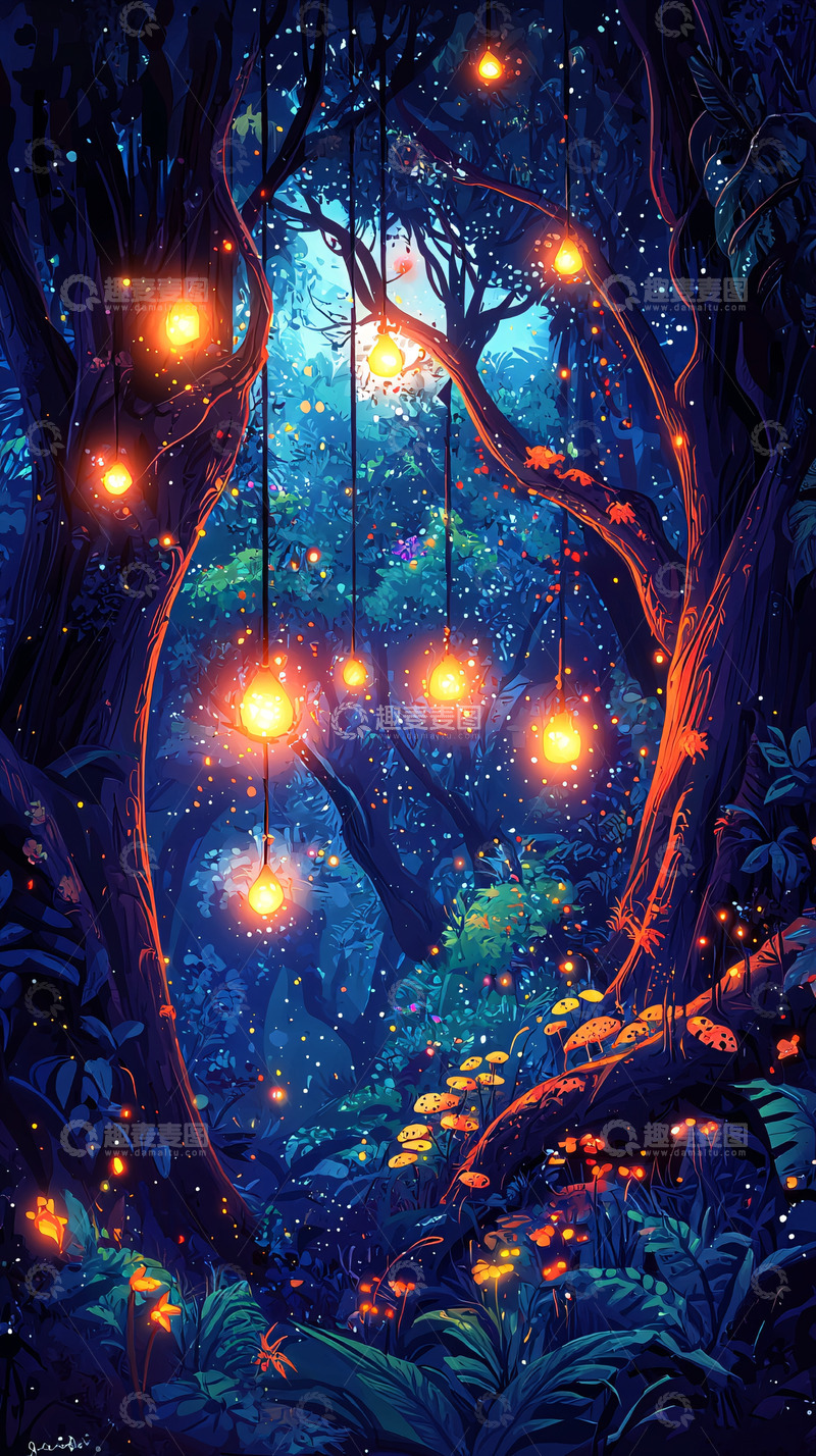 高清大图下载【趣麦麦图】梦幻森林夜景