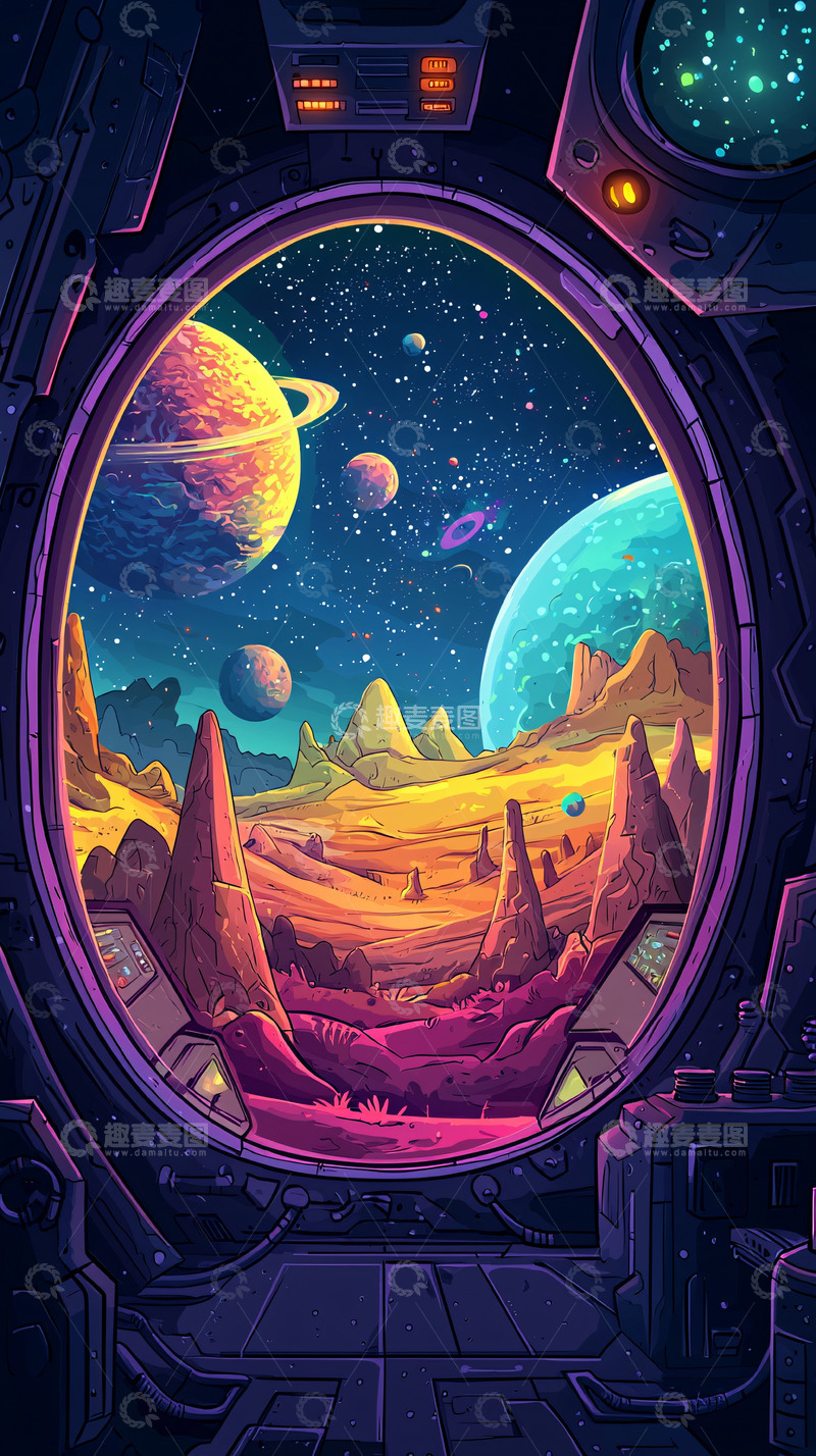 高清大图下载【趣麦麦图】太空飞船舷窗外的宇宙奇观
