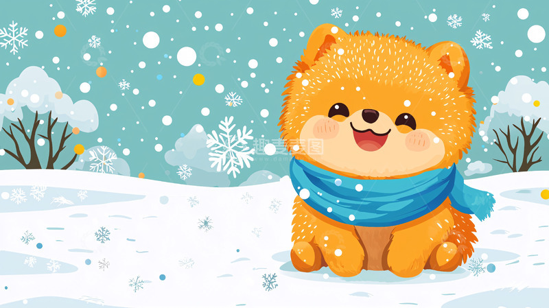 高清大图下载【趣麦麦图】卡通小狗雪地嬉戏