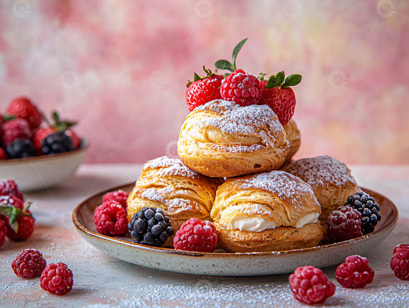 高清大图下载【趣麦麦图】酥皮泡芙配鲜果