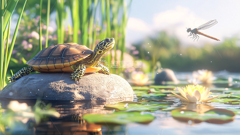 高清大图下载【趣麦麦图】-小乌龟在石头上晒太阳