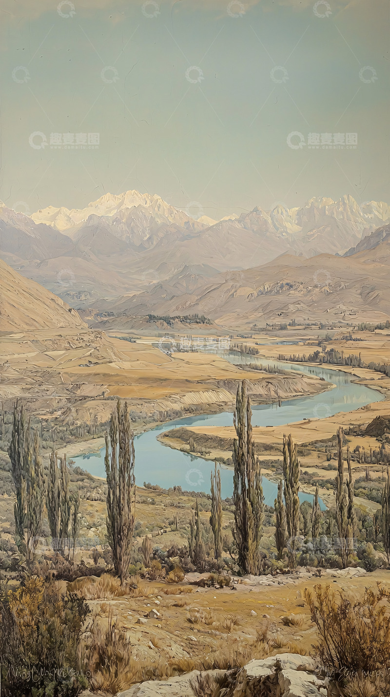 高清大图下载【趣麦麦图】山谷河流雪山景色