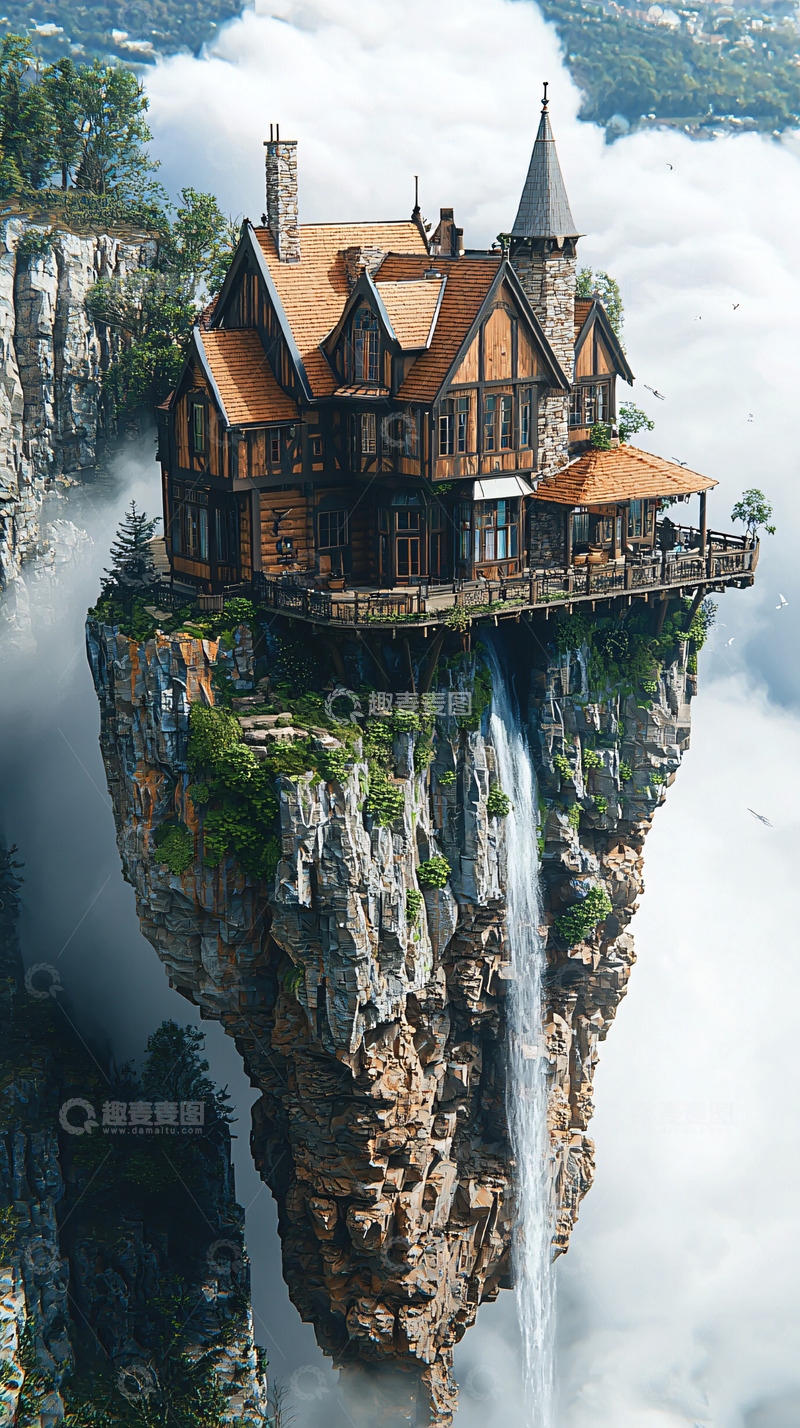 高清大图下载【趣麦麦图】悬崖边上的梦幻小屋