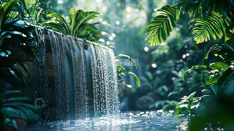 高清大图下载【趣麦麦图】热带雨林瀑布景观