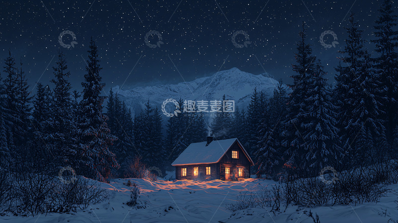 高清大图下载【趣麦麦图】雪夜小屋