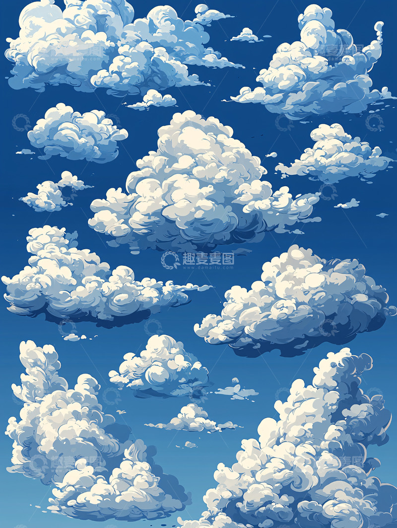 高清大图下载【趣麦麦图】蓝天白云卡通风格