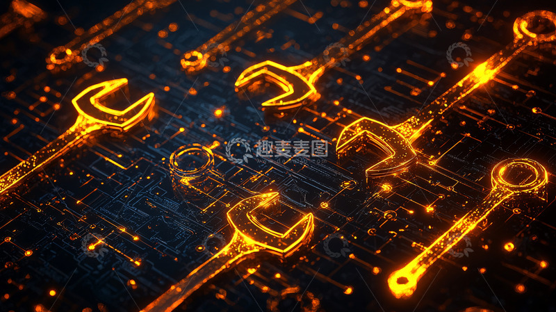 高清大图下载【趣麦麦图】-电路板上的发光扳手