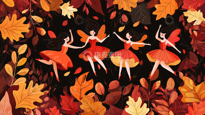 高清大图下载【趣麦麦图】秋叶精灵舞会
