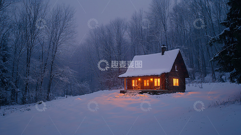 高清大图下载【趣麦麦图】雪夜森林小屋