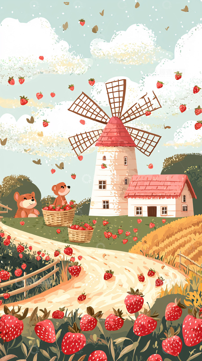 高清大图下载【趣麦麦图】草莓丰收的田园风光