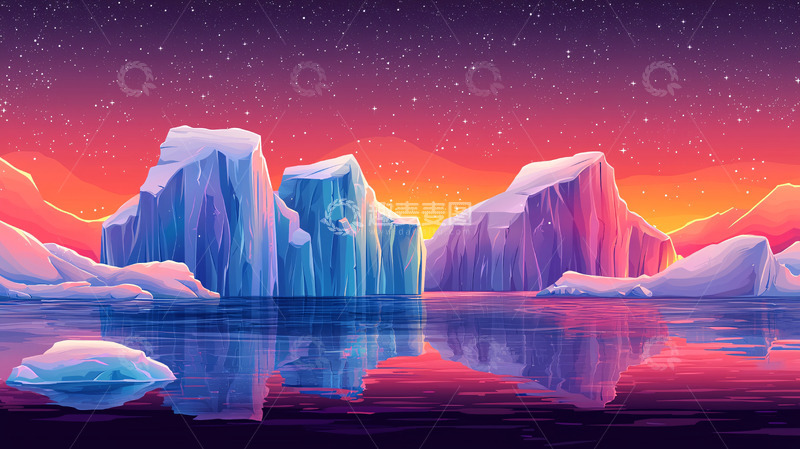 高清大图下载【趣麦麦图】极光下的冰山
