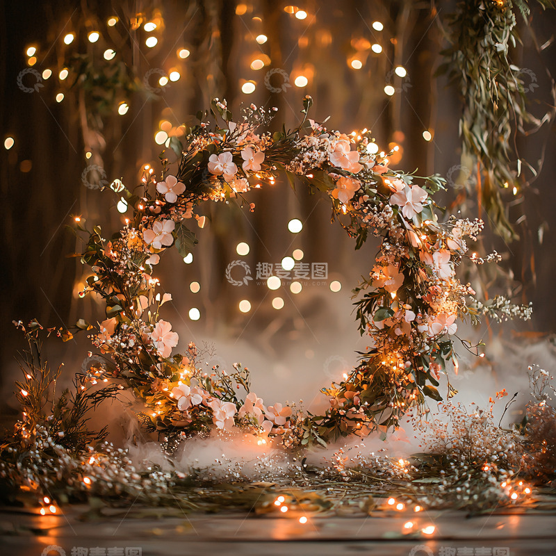 高清大图下载【趣麦麦图】暖光花环梦幻背景