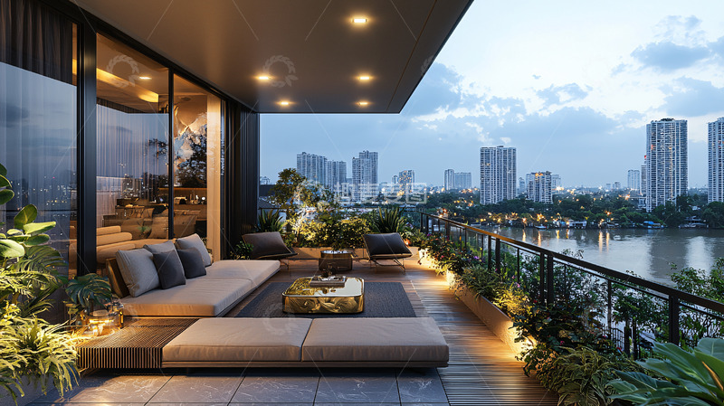 高清大图下载【趣麦麦图】现代风格阳台夜景