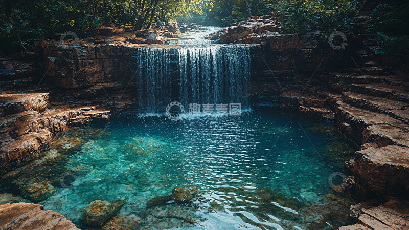 高清大图下载【趣麦麦图】热带雨林瀑布清澈水潭