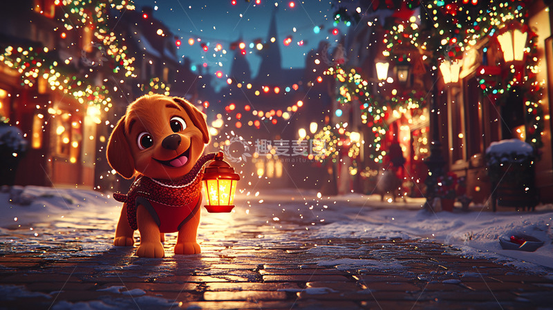 高清大图下载【趣麦麦图】圣诞节小狗