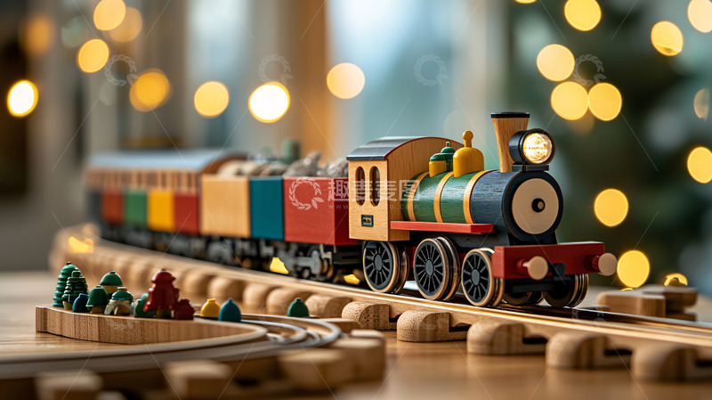 高清大图下载【趣麦麦图】复古木制火车玩具