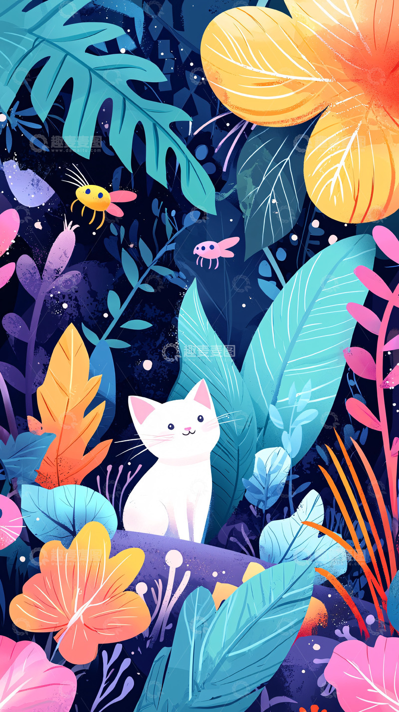 高清大图下载【趣麦麦图】小猫在梦幻花园