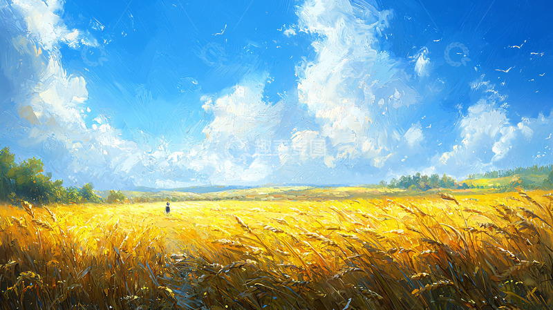 高清大图下载【趣麦麦图】金黄麦田蓝天白云