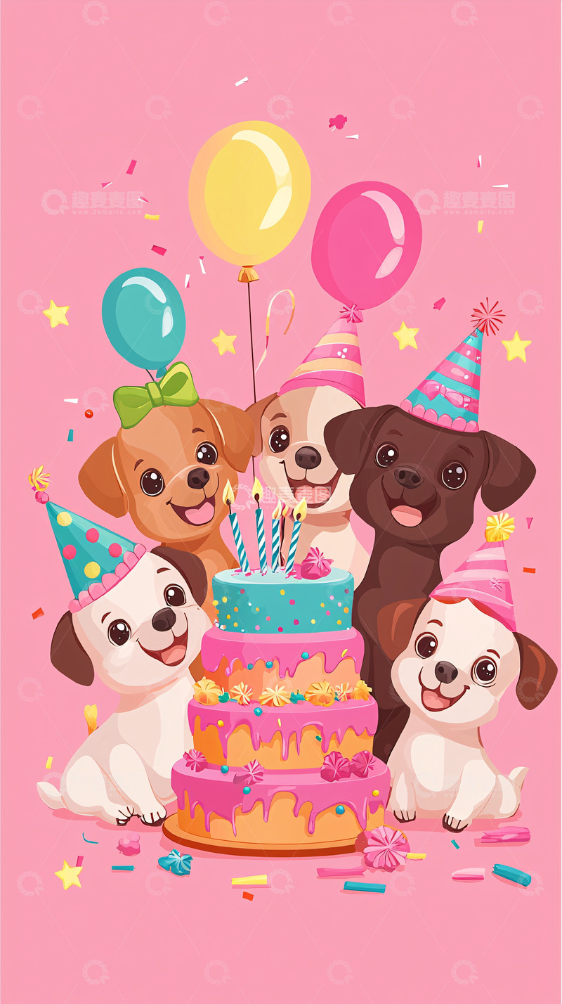 高清大图下载【趣麦麦图】可爱狗狗生日派对