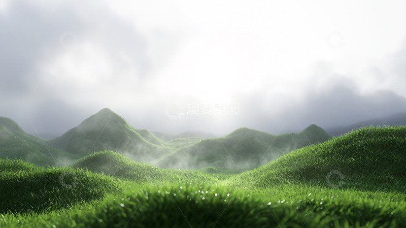 高清大图下载【趣麦麦图】雾气缭绕的绿色山丘