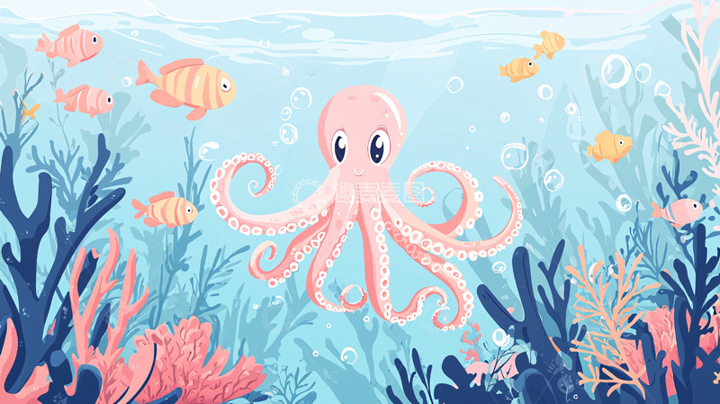 高清大图下载【趣麦麦图】卡通章鱼海底世界