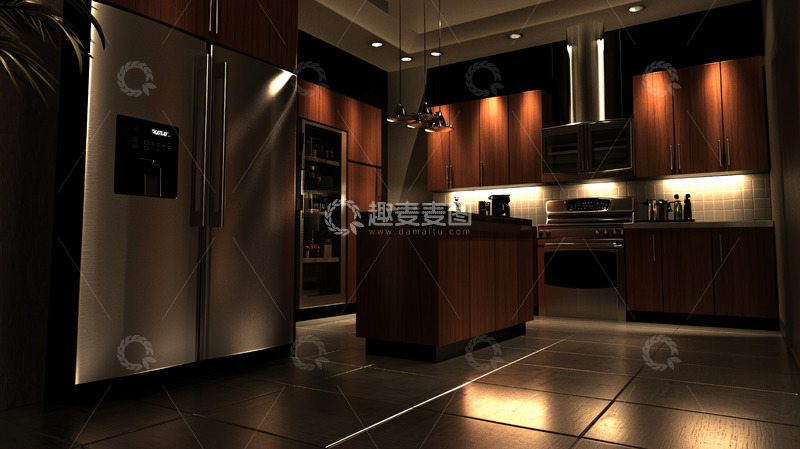 高清大图下载【趣麦麦图】现代风格深色系厨房