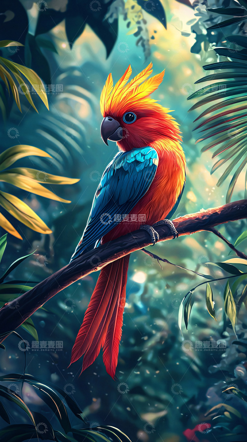 高清大图下载【趣麦麦图】热带雨林彩色鹦鹉