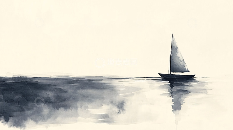 高清大图下载【趣麦麦图】极简水墨帆船海景图