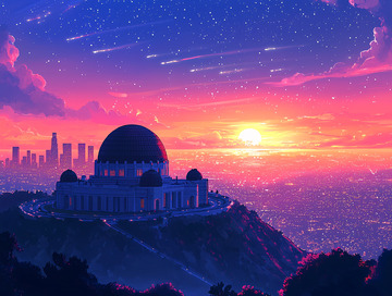 日落星空天文台城市夜景