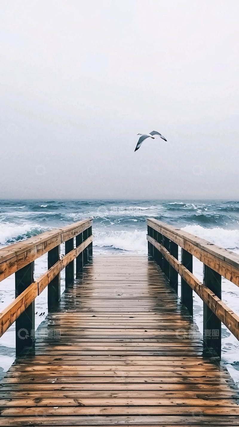 高清大图下载【趣麦麦图】木质栈桥延伸入海