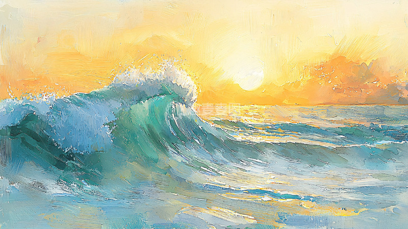 高清大图下载【趣麦麦图】海浪在金色阳光下翻滚