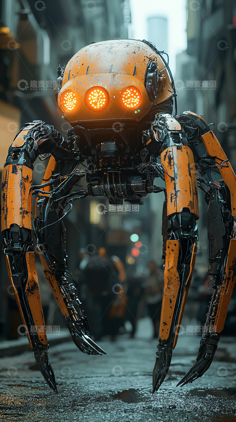 高清大图下载【趣麦麦图】橙色机械蜘蛛
