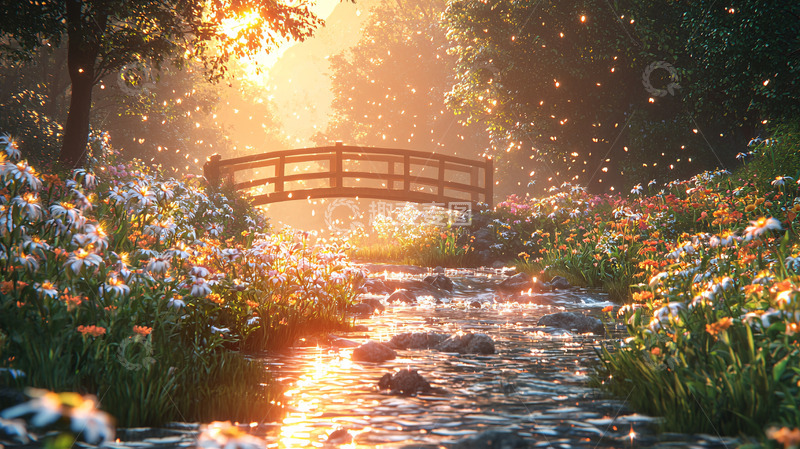 高清大图下载【趣麦麦图】阳光森林小桥流水