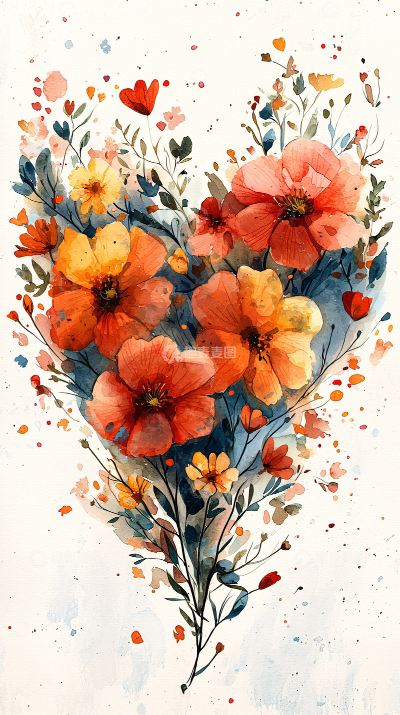 高清大图下载【趣麦麦图】水彩花束心形