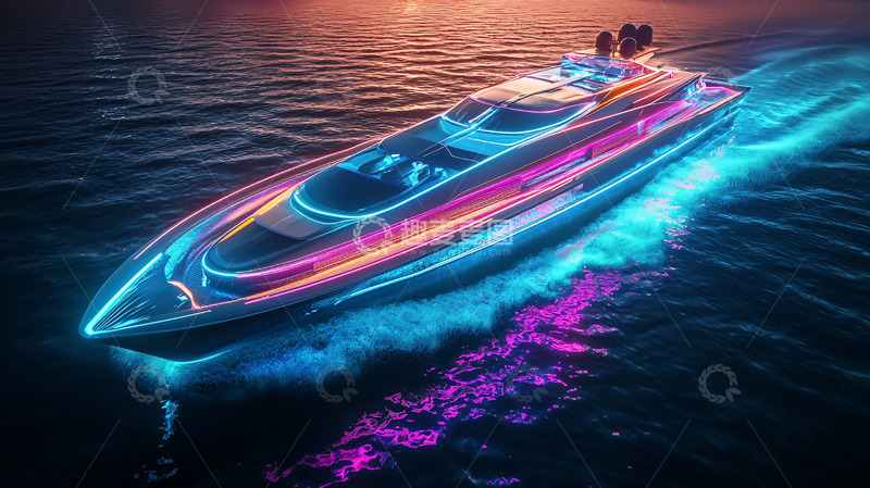 高清大图下载【趣麦麦图】夜幕下炫彩游艇