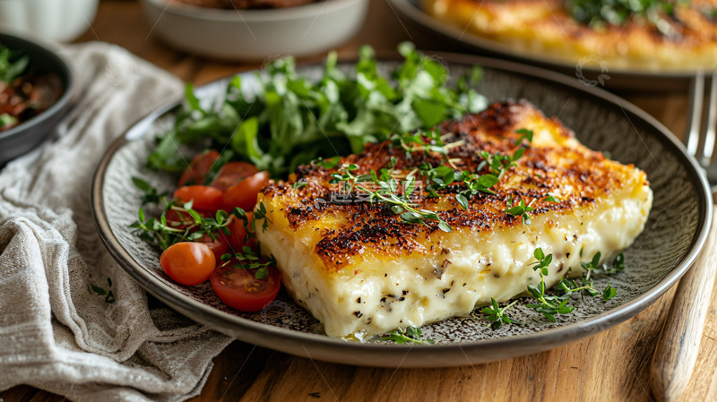 高清大图下载【趣麦麦图】烤芝士意面配沙拉