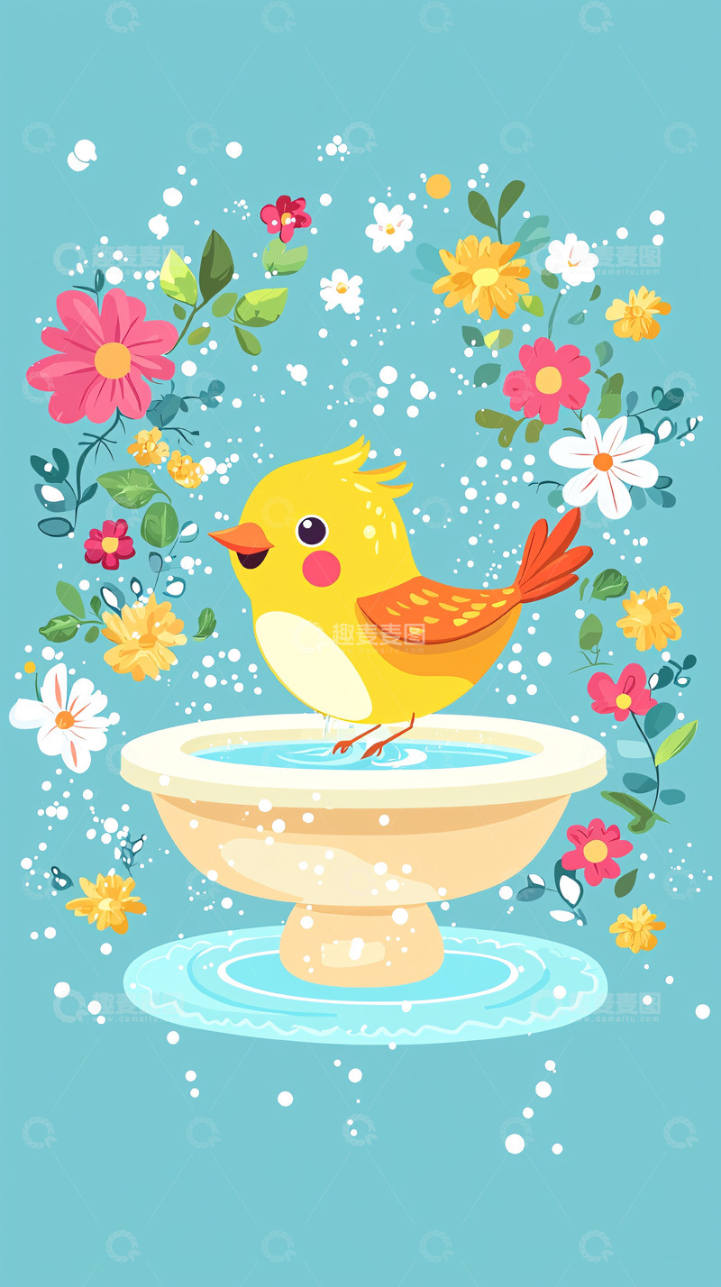 高清大图下载【趣麦麦图】小鸟在花丛中沐浴