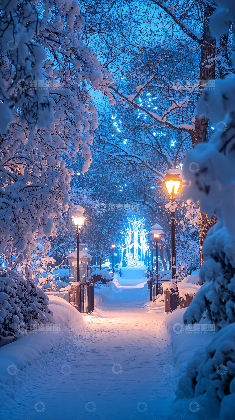 高清大图下载【趣麦麦图】雪夜小路