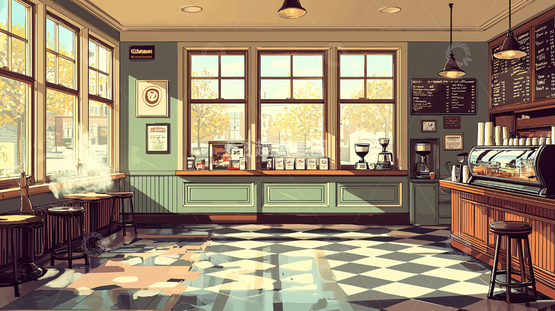 高清大图下载【趣麦麦图】阳光洒进复古咖啡馆