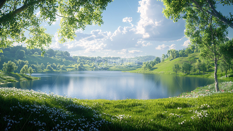 高清大图下载【趣麦麦图】阳光明媚的湖边风景