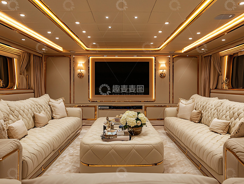 高清大图下载【趣麦麦图】奢华游艇室内客厅