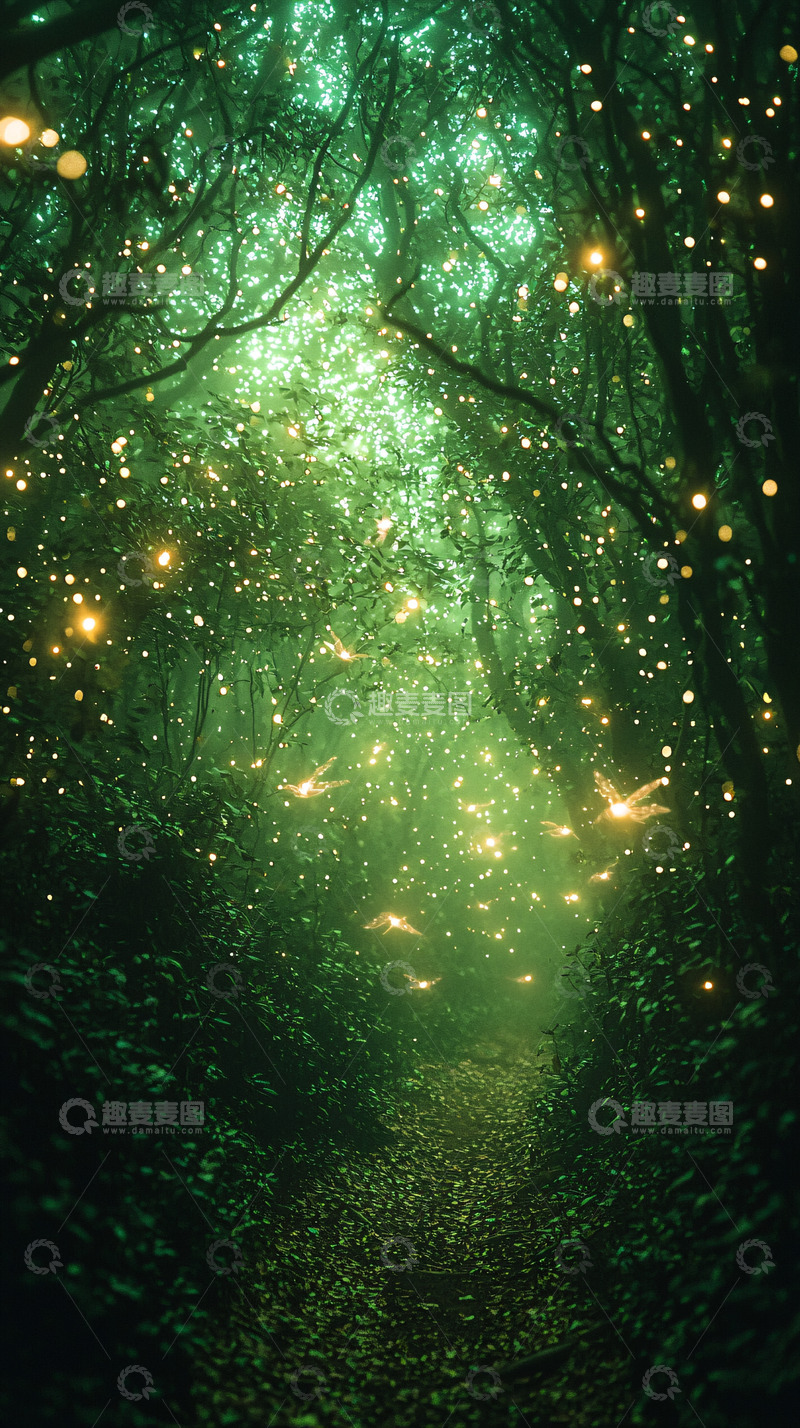 高清大图下载【趣麦麦图】萤火虫森林小路