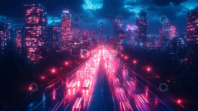 高清大图下载【趣麦麦图】霓虹灯闪烁的未来都市夜景