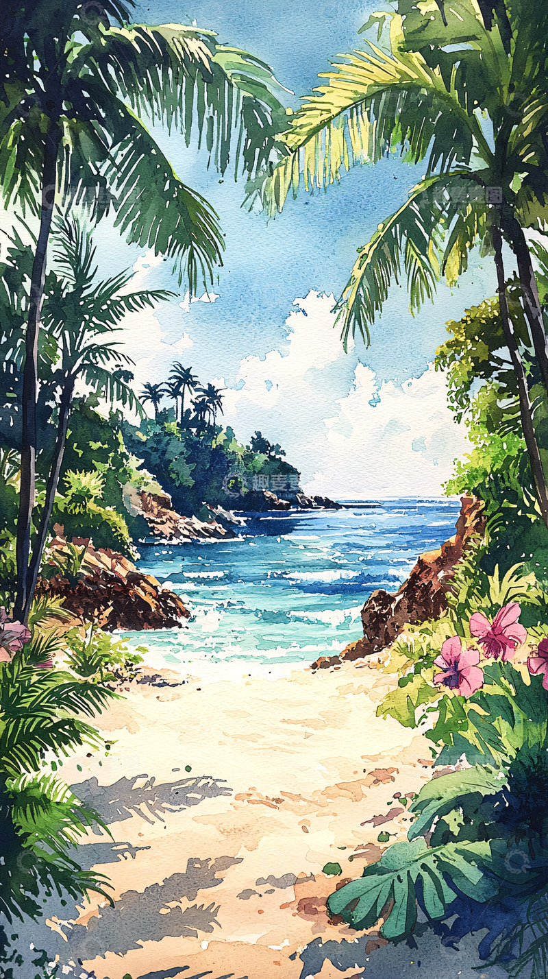 高清大图下载【趣麦麦图】热带海滩风景画