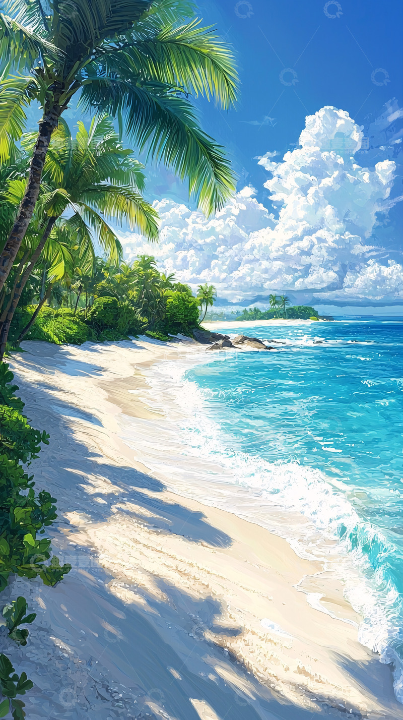 高清大图下载【趣麦麦图】热带海滩椰林风光