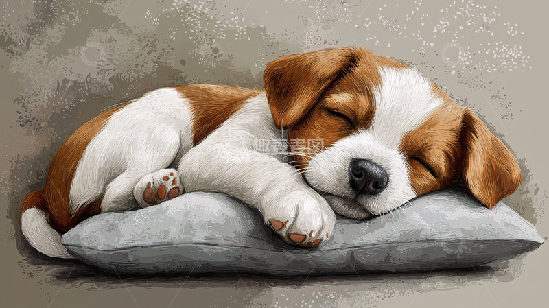 高清大图下载【趣麦麦图】可爱小狗熟睡枕头