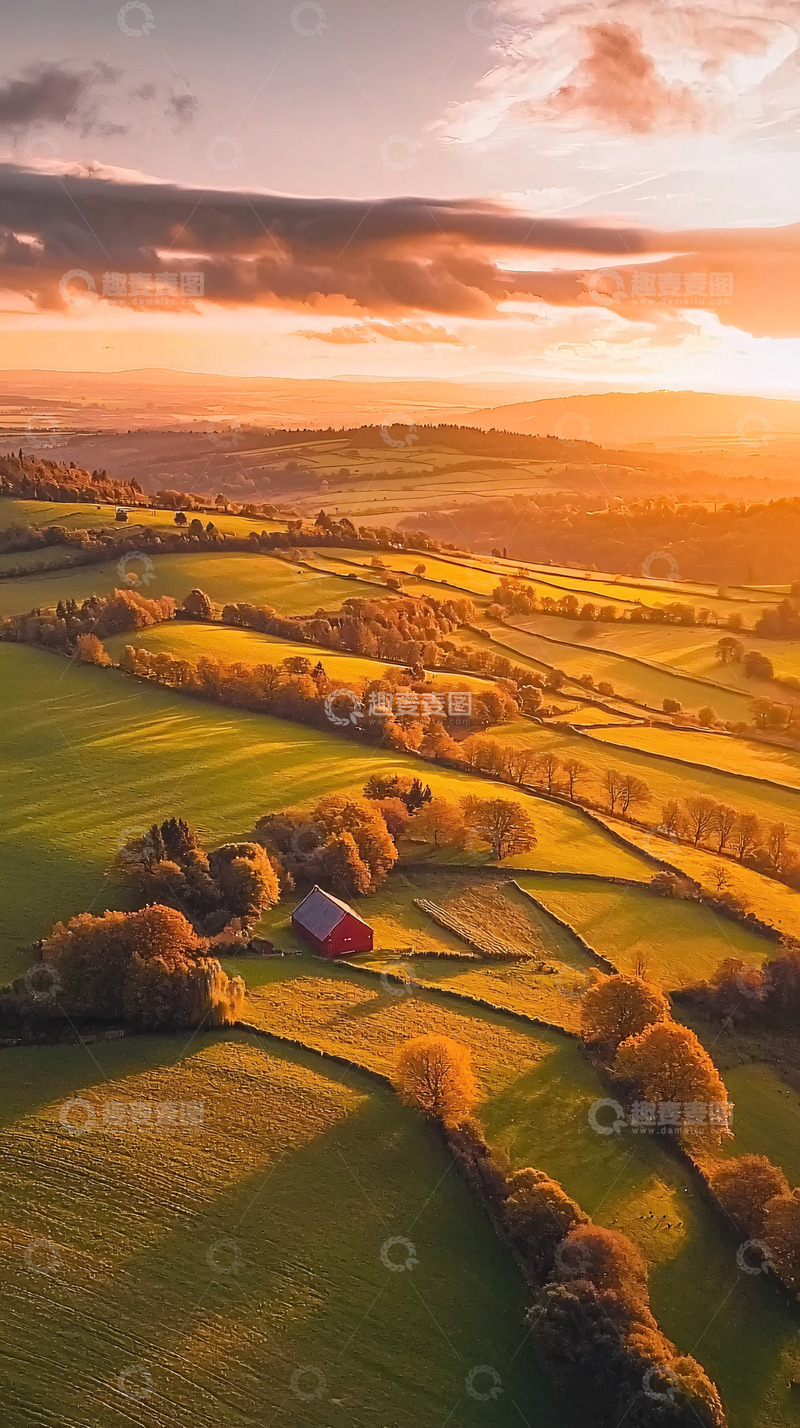 高清大图下载【趣麦麦图】日落下的田园风光