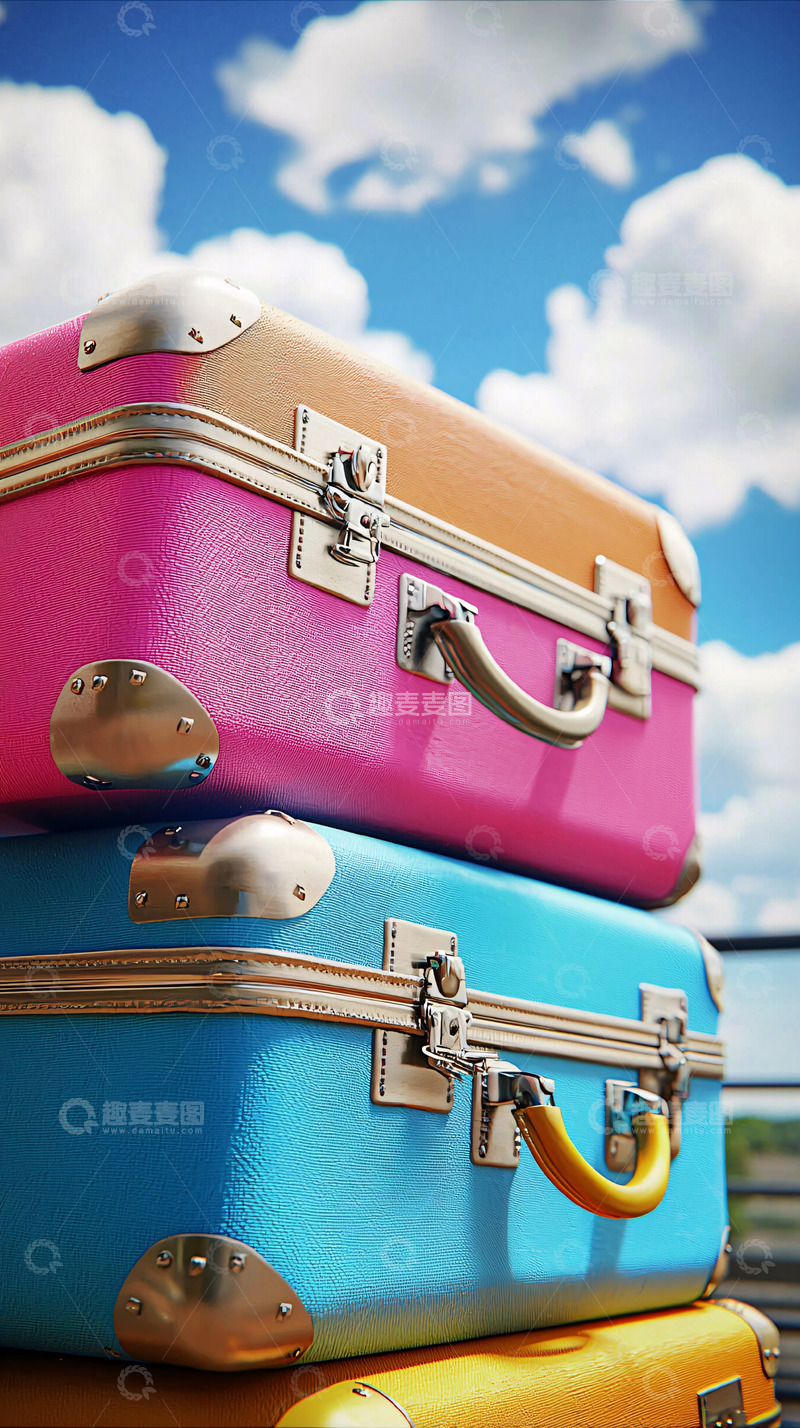 高清大图下载【趣麦麦图】彩色复古旅行箱