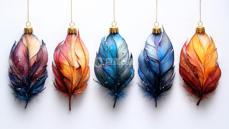 高清大图下载【趣麦麦图】彩色羽毛圣诞饰品